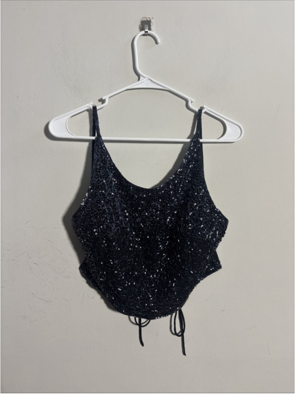 Andretta Donatello Women's Large Black Silk Sequin Beaded Tank Top Blouse
